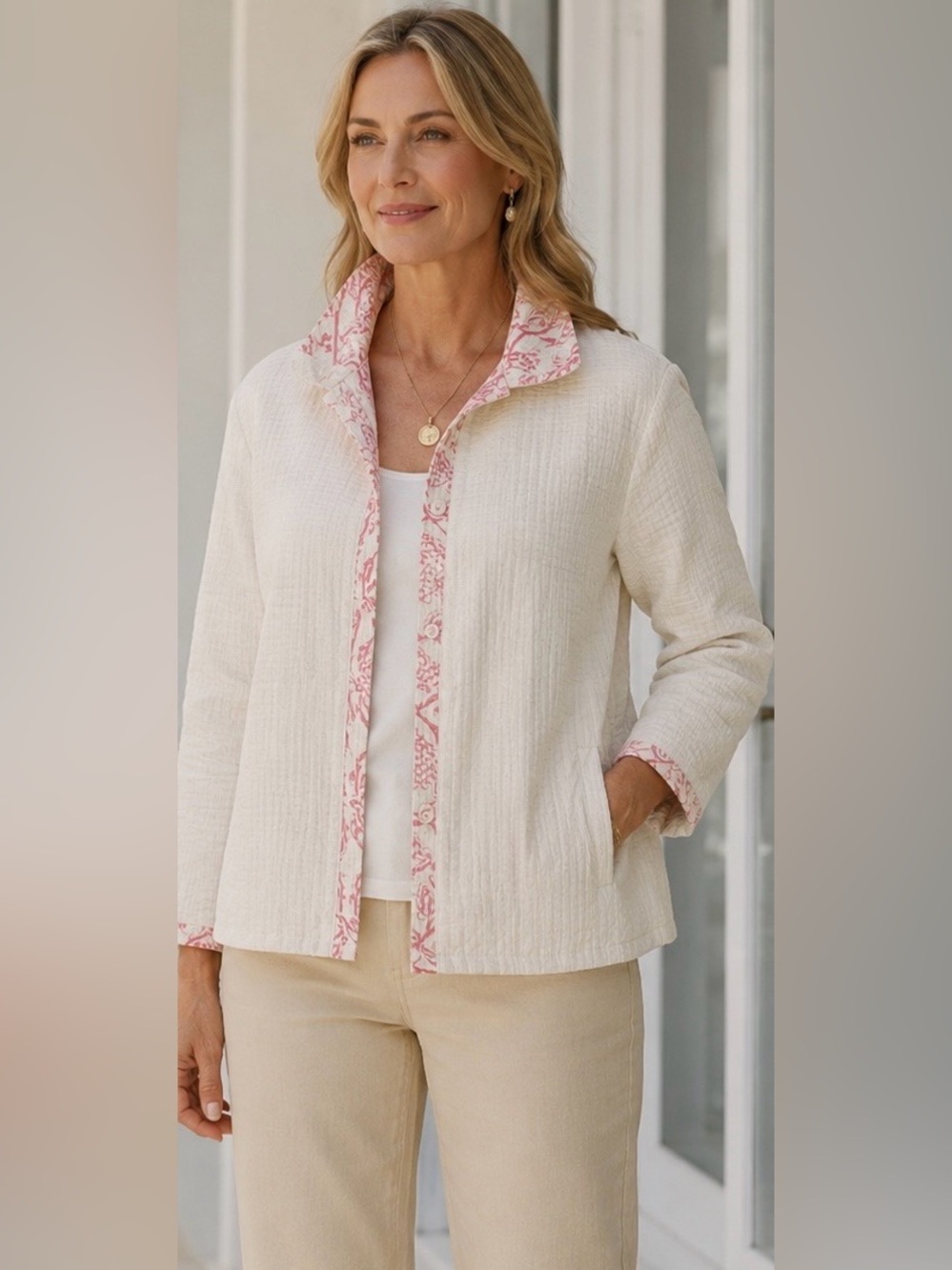 NWT ANU by Natural Reversible Pink Poppy Jacket 100% Cotton Block Print Boho |L - Picture 8 of 12